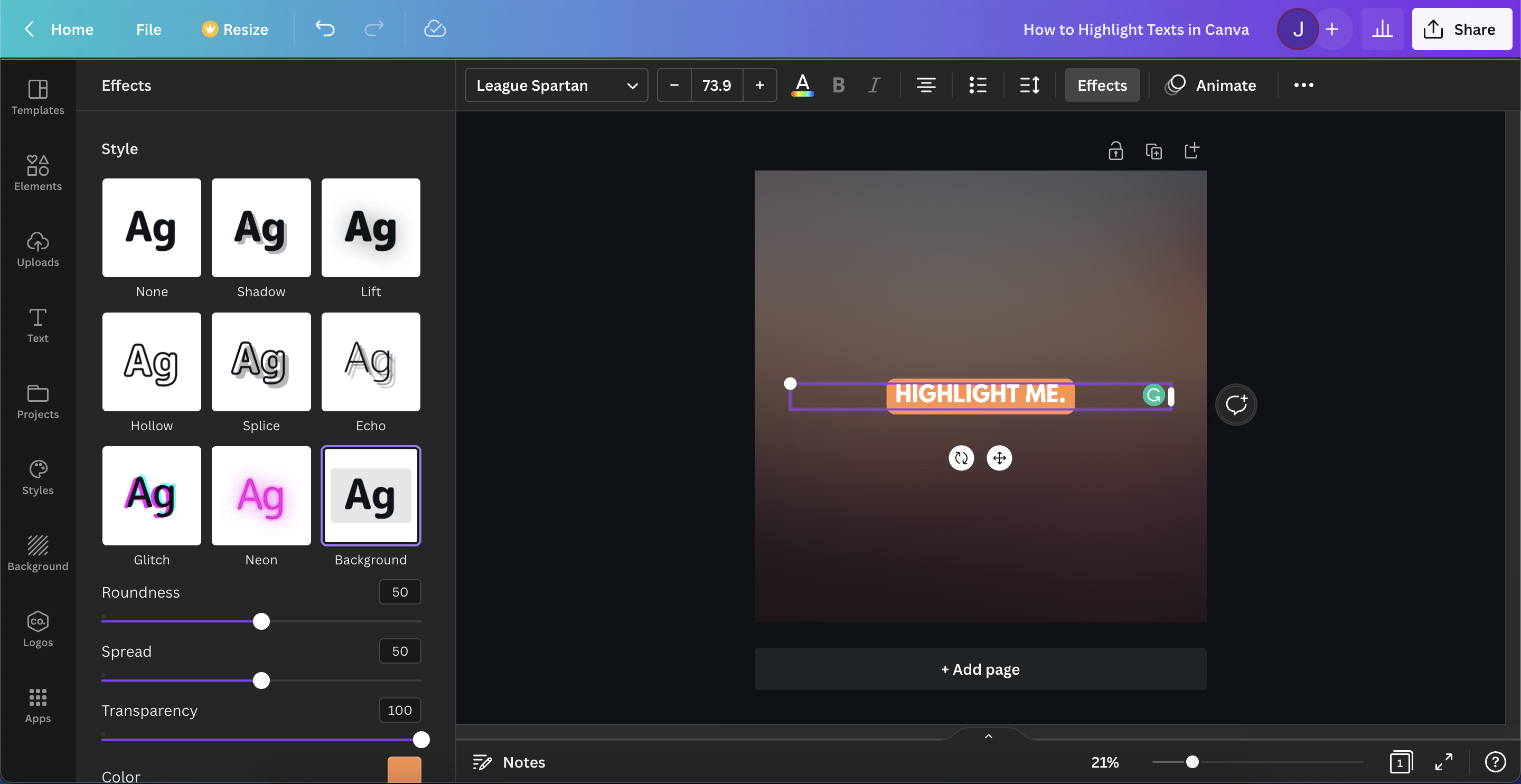 how to highlight in canva presentation Highlight text in Canva 3